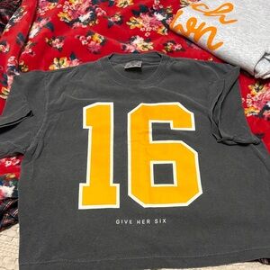 Give Her Six cropped smoky gray tshirt with 16